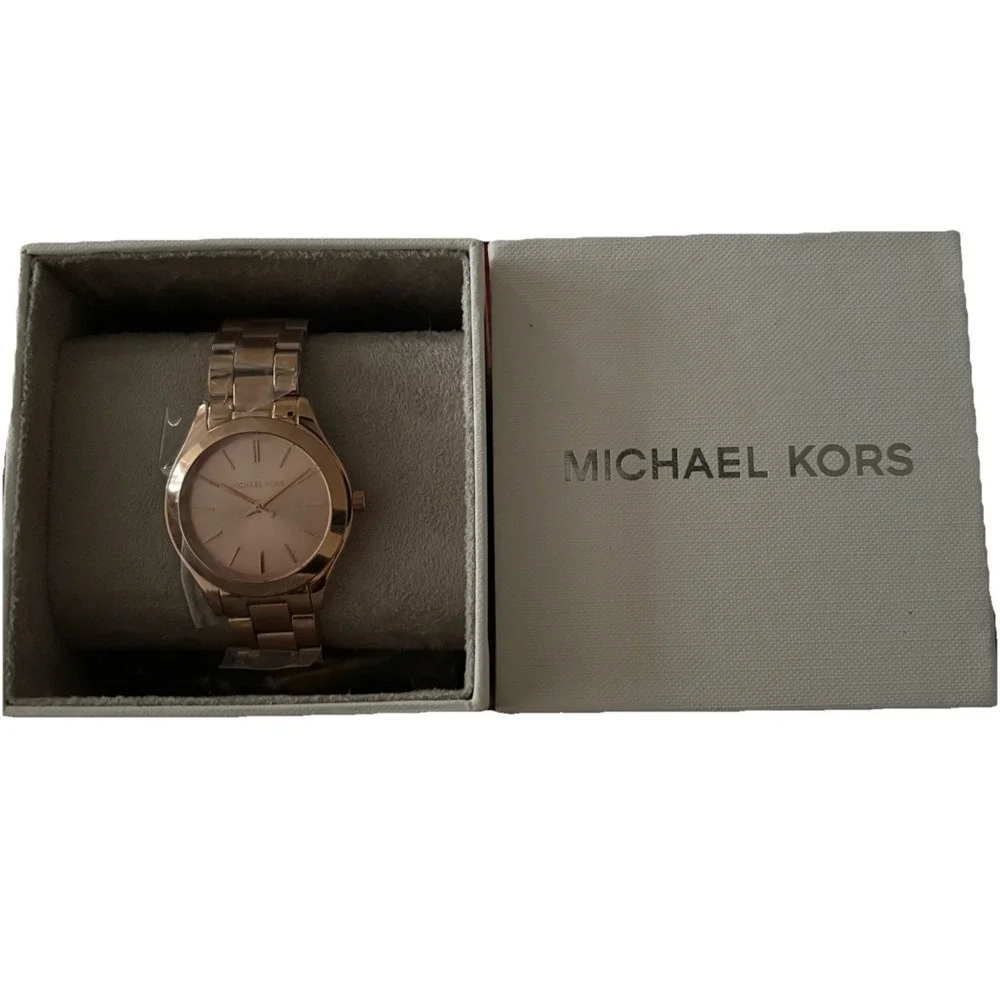 MICHAEL KORS MK3513 Women's Slim Runway Quartz Rose Gold Tone Watch NEW IN BOX